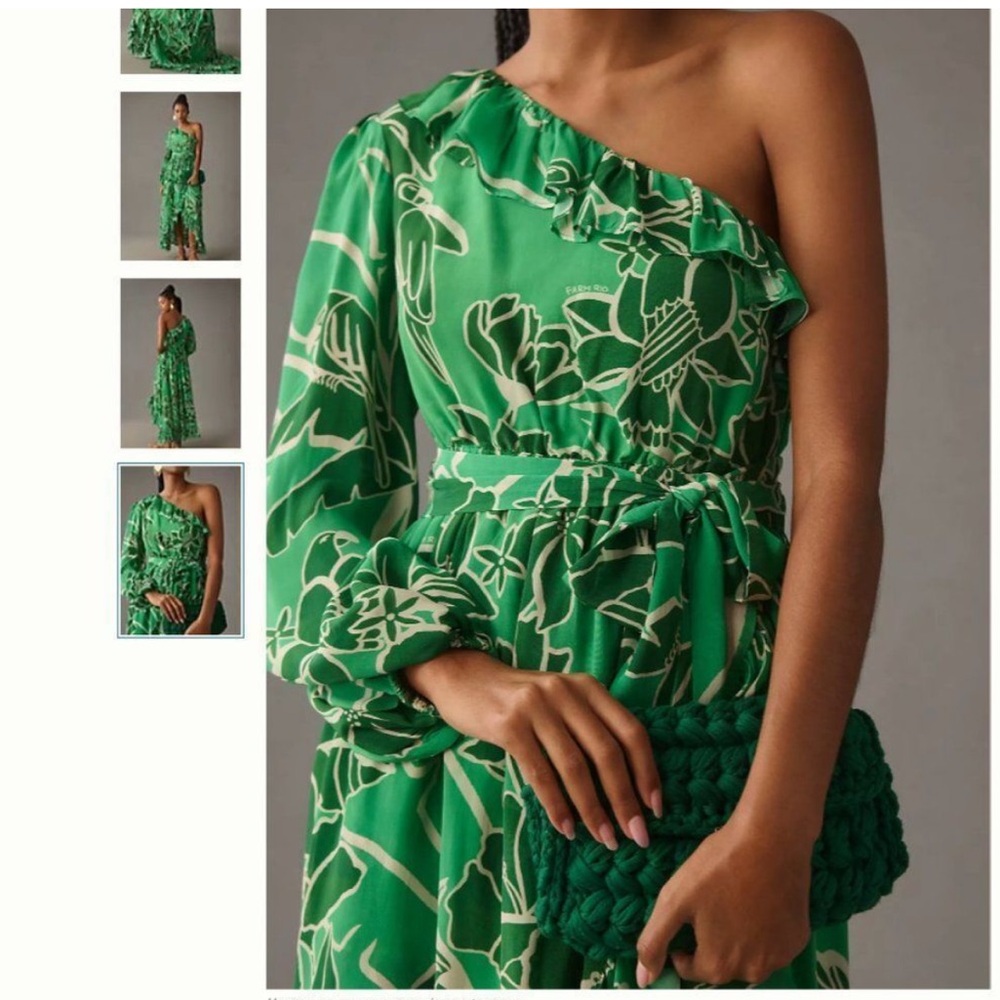 FARM Rio Green Floral One-Shoulder Dress - Picture 4 of 9
